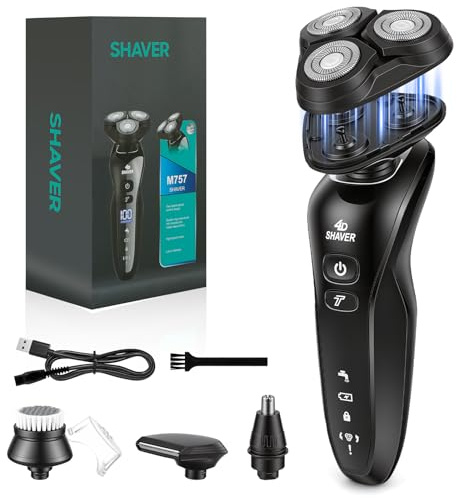 Aolso Afeitadora Eléctrica Hombre,3 in1 Afeitadora Eléctrica,Máquina de Afeitar Barba con Cortapatillas,Shave IPX6 Seco Húmedo Afeitadoras Hombre con Cabezal Flotante 4D para Padre,Novio,Marido o Hijo