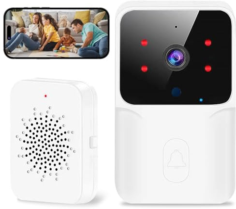 Timbre Videoportero Inalámbrico,Cámara HD1080P Visión Nocturna,Impermeable IP66,Intercomunicación Bidireccional WiFi,Instalación Sin Taladrar Inalámbrica,Control por App para Hogar/Piso/Garaje
