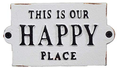 Darthome Happy Place Sign White Cast Iron New Antique Wall Garden Garage Gate Door Plaque