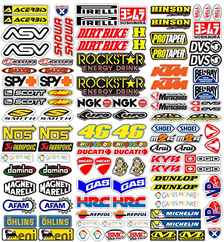 MAS DI VITALE MARIA ditta individuale Motorrad Aufkleber Sponsor 113 Stücke Aufkleber Motocross Grafiken Bike MTB Computer Roller Kit Modell Machen Vinyl Glänzend Berühmte Marken Pack (36x33 cm)