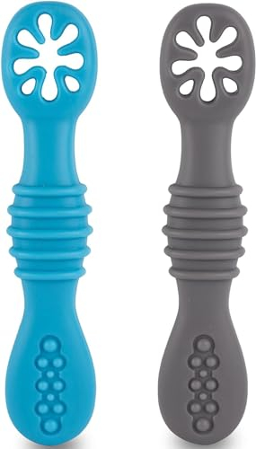 HOMYBABY® Silikon-Baby-Löffel – Babylöffel ab 6 Monate und für 2 Phasen – BLW Antibakterielles Esslernbesteck – Baby-Besteck mit 2 ergonomischen Baby-Löffeln – Babybesteck (C, x4)