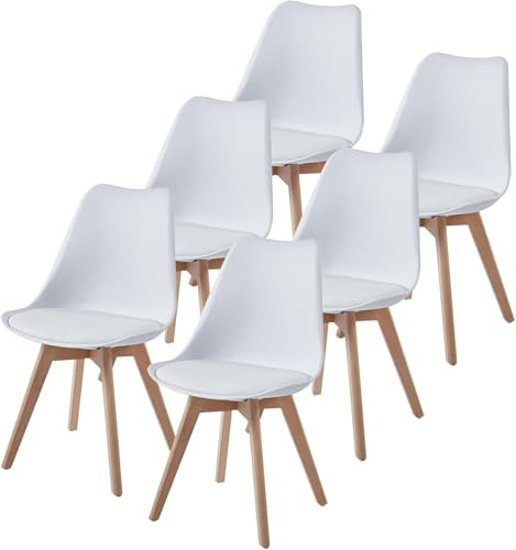 TEENO Chaises Salle à Manger, Chaises Scandinaves Lot de 6, Chaise Bureau, Chaise Cuisine Lot de 6, Chaise de Salon, Chaise Blanche et Bois