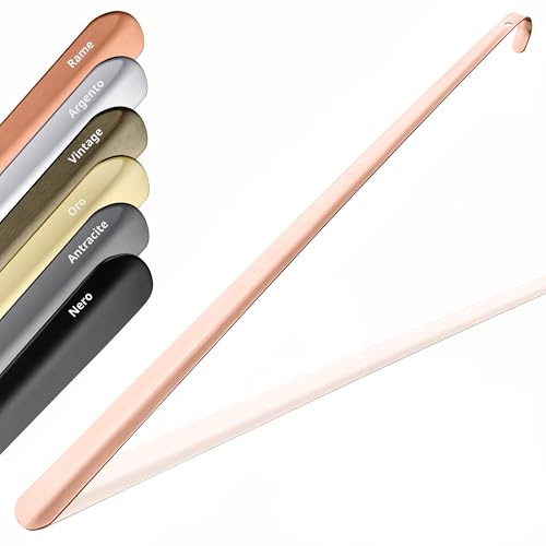 JK Trade 72 cm stabil rostfritt stål skosked lång | 2 mm polerad skohorn i metall lång för att stå, snabb och enkel | optimerad längd och bredd | skohorn | business | hängande
