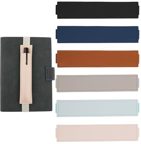 simarro 6 portapenne, con fascia elastica regolabile, in pelle PU, staccabile, per quaderni, agende, raccoglitori e libri (6 colori)