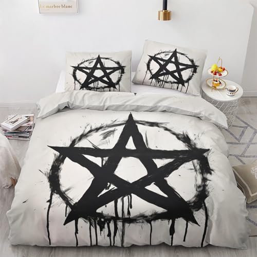 WQIZXCW Pentagramm Bettwäsche 135x200 - Gothic Motiv, Weiche und Angenehme Microfaser Bettbezug Set 2 Teilig, 1 Kissenbezug 80x80, mit Reißverschluss, Wendebettwäsche & Zimmer Deko