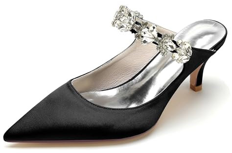 MINITOO Laides Shoes for Wedding Backless Mary Jane Evening Party Pumps Mules with Rhinestones BR109 Black UK 7