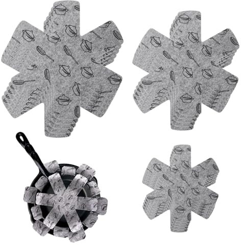 Pfannenschutz Stapelschutz,wadafen 15 Stück Pfannenschoner,Topfschoner Stapelschutz mit 3 Größen,Topfschutz,Pfannenschutz Filz,Pfannenschoner Filz für Pfannen,Küchenutensilien (38/35/26cm) Grau