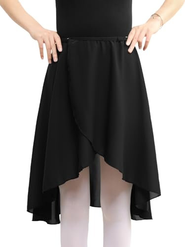 BALAYSIER Ballettrock Wickelrock Mädchen/Damen 60CM Rocklänge Tanz Rock aus Chiffon Mit Verstellbare Taille(Schwarz, L)