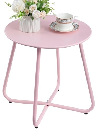 HollyHOME Beistelltisch Outdoor Balkontisch, Runder Gartentisch Kleiner Beistelltisch Kaffeetische Nachttisch Metalltisch Patio Wohnzimmer Terrasse, Rosa