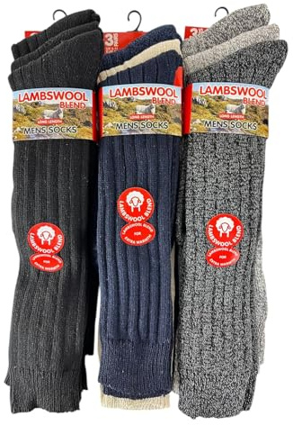 Bodygenix Men's 6 Pairs Knee High Wool Blend Socks, Thermal Winter, Heavy Duty Thick Knit, Classic farming British wool Mens 6-11 size Premium Hiking Long Length