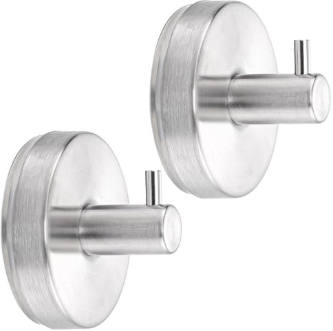 Dntorx Suction Cup Hooks, 2 Pack Silver Stainless Steel Suction Hook for Shower Bathroom Towel Hook Holders Shower Hooks Hanging Towels, Loofah, Robe, Coat,
