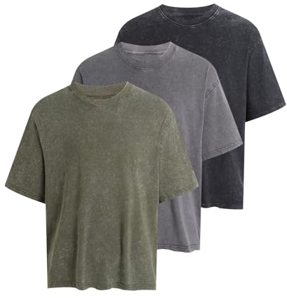MSIYOW Tee Shirt Homme Oversize Tshirt à Col Rond Lot de 3 T-Shirts Hommes T Shirt Coton Vintage Délavé Décontracté