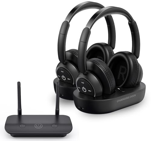 ZUPVI Dual-Wireless-Kopfhörer zum Fernsehen, TV-Kopfhörer Wireless für Senioren mit Sender-Ladestation, Unterstützung optisch, AUX, RCA und USB, hohe Lautstärke ohne Audioverzögerung, Plug-and-Play