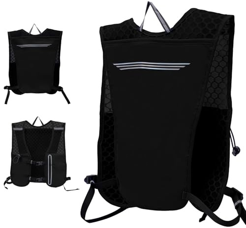 Running Vest with Water Bottles for Women & Men,Breathable Hydration Vest with Reflective Strips,Lightweight Running Backpack for Hiking & Biking (Black, One Size)