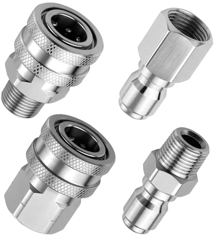 Senlinyu 3/8 Stainless Steel Pressure Washer Quick Connect Kit - 4PCS Adapter Set with NPT Thread, High Pressure Coupler for Hose, Nozzle, Surface Cleaner
