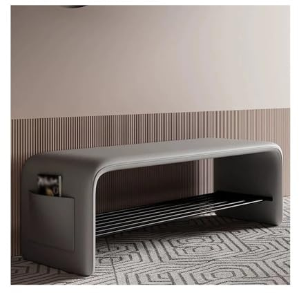 Large Gray Bed End Stool - Dual-Purpose Shoe Cabinet & Changing Bench for Bedroom Entryway - Stylish Storage Solution for Sitting & Organizing Shoes