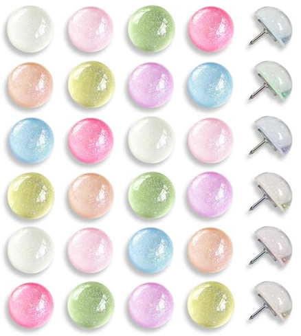 Cute Push pins, Decorative Studs, 24 Glittering pins, Suitable for Bulletin Boards and corkboards, Home use