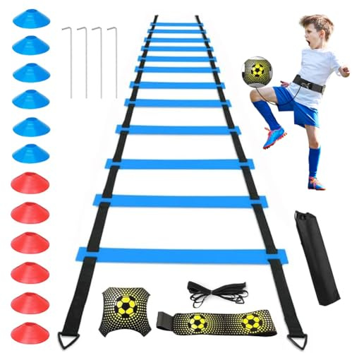FARYODI Football Training Accessories for Boys, Football Training Set with 6 m Coordination Ladder, 12 Football Training Hats, Football Kick Training Set for Children Boys