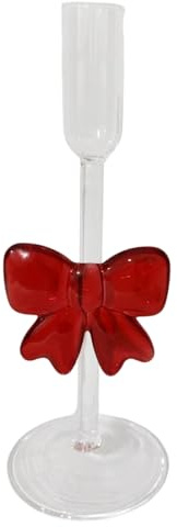 Candelabro de cristal rojo con lazo, decoración de candelabro de cristal para el hogar, salón, repisa de chimenea, chimenea, casa de campo, recepción de bodas, Navidad, Acción de Gracias