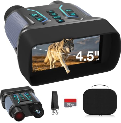 Visione notturna da 4 K, 36 MP, 8 zoom digitale da 4,5, con display HD a infrarossi, binocolo con visione notturna a 7 livelli, 4500 mAh, visione notturna ricaricabile, con scheda TF da 32 GB