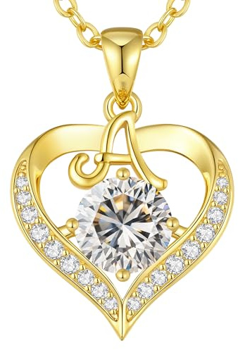 LOUISA SECRET Capital Collier femme cœur avec plaqué 18K Or rhodium | A-Z Initiales Pendentif Cœur d'Amour Bijoux Personnalisés pour Femme, Épouse, Mère, Anniversaire de Mariage, Fête des Mères