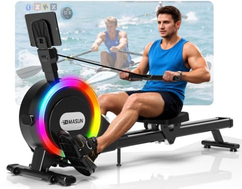 Rowing Machine, DMASUN Upgrade Magnetic Rowing Machines for Home Gym with 32 Levels Quiet Resistance - 350LB Capacity Rower Machine with App Compatible & Comfortable Seat, Double Slide Rail