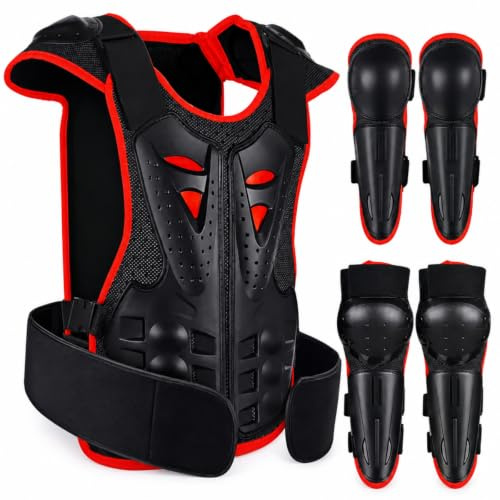 Ronyme Children Riding Vest Back Protector With Elbow And Knee Pads Ventilated Mesh EVA Foam Shock Absorbing Front Zipper Suitable for road practice trail riding school commute