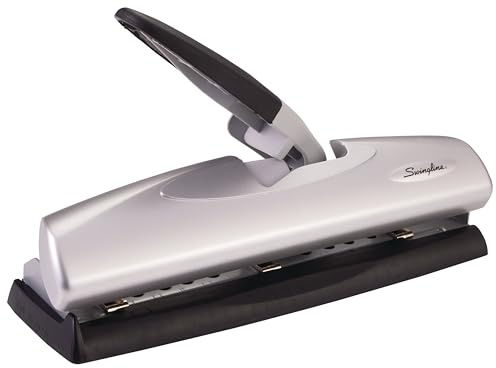 Swingline 3 Hole Punch, 20 Sheet Capacity Three Hole Puncher 3 Ring, Adjustable 2-7 Hole Paper Punch, LightTouch Low Effort, Black & Silver (74030)