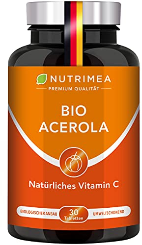 ACEROLA BIO Lutschtabletten | Natürliches Vitamin C Hochdosiert 1000mg | Reines Pulver Frucht-Extrakt aus Acerolakirsche | Tablette 100% VEGAN Cherry Kirsche Geschmack - Immunsystem Energie Kinder