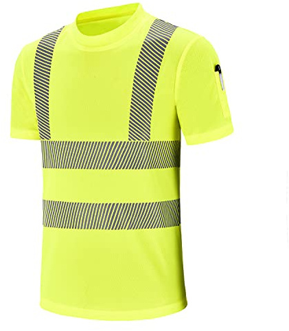 AYKRM Hi Viz VIS High Visibility t Shirt Reflective Tape Safety Security Work T-Shirt Breathable Lightweight Double Tape Workwear Top (Yellow, L)