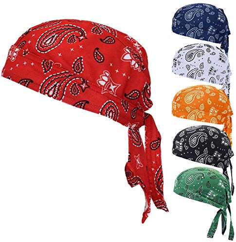 Sweat Wicking Do Rags Beanie Cooling Skull Caps Helmet Liner Paisley Doo Rag Hat Large Cooling Head Wrap Skull Headwrap for Men and Women (Paisley 6 Pack)