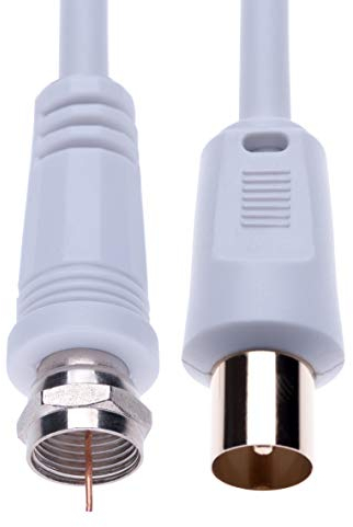 Keple Coaxial Aerial F Connector Male Plug to RF M-Male Cable for Satellite Sat Freesat Sky Virgin BT TV HDTV DVB DVD Radio/Coax Ariel Freeview Lead Television Antenna Cord Broadband – 1 m White