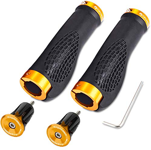 TOPCABIN Ergonomisches Design Fahrradgriffe, doppelte Verriegelung am Fahrradlenker Griffe Fahrradgriff für Mountainbike BMX (Aluminium-Schlossstecker + Griffe) Gold)