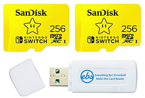 SanDisk Nintendo Switch MicroSD 256GB Memory Card (2 Pack) for Nintendo Switch OLED Model (SDSQXAO-256G-GNCZN) U3, Class 10, 4K UHD Bundle with (1) Everything But Stromboli MicroSDXC & SD Card Reader