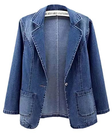 Giacca Da Abito In Denim Primaverile Da Donna Manica Lunga Con Un Bottone Vintage Casual Autunno Giacca Sportiva In Jeans Blue L