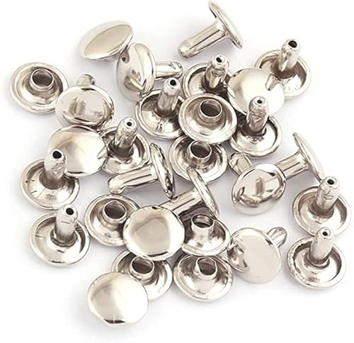 Silver Tubular Double Cap Rivets - 8mm Metal Button Round Rapid Rivet Rivet Studs for Purse Handbags Shoes Belts Leather Craft 120PCS