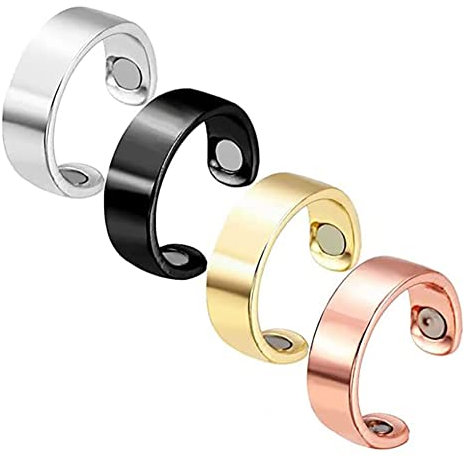 PgtaA 4PCS blood pressure regulating ring blood sugar control ring, blood pressure regulating ring, open finger ring, adjustable magnetic therapy body shaping ring for men and women-Multicolor