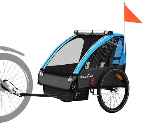 SEPNINE Kinderanhänger für Fahrrad, Fahrradanhänger für 1-2 Kinder, mit 5-Punkt-Sicherheitsgurt, Luftreifen, Handbremse, Faltbar, Max. 40 kg (Hellblau)