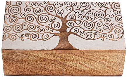 Ajuny Caja de Almacenamiento de Joyería Decorativa Hecha a mano de Madera Diseño de árbol de la Vida Organizador de Cofre del Tesoro Multiusos caja de Reloj Regalos de 8x5 pulgadas