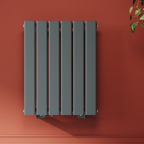 SONNI Riscaldatore di design 600 x 465 mm, Antracite, piatto a strato singolo per bagno - pannello verticale con connettore