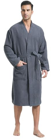 FashGudim Terry Cloth Robes for Men Big and Tall Short Mens Kimono Robe Super Absorbent Spa Bathrobe Calf Length With Pockets（Grey,6XL）