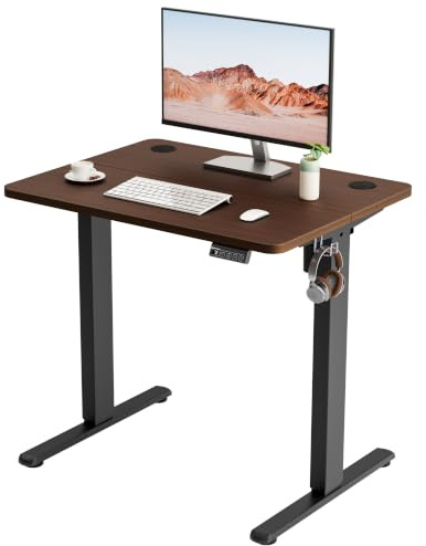 ERGOMAKER Höjdjusterbart Skrivbord 80x60cm, 2 Minnespositioner, Valnöt | Höjdjusterbart skrivbord 73-118cm, Maxlast 70kg, 2 Krokar, Smart panel med säkerhetslås, Lamellskiva, Hemmakontor & gaming