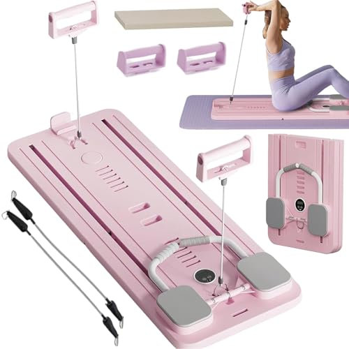 ExeractFit Upgraded Bauchtrainer Bauchroller Board, Pilates Board Pilates Reformer Set Ab Roller Trainingsgerät Automatisches Rebound Bauchmuskeltrainer Mit Widerstandsband(Rosa ohne Griff)