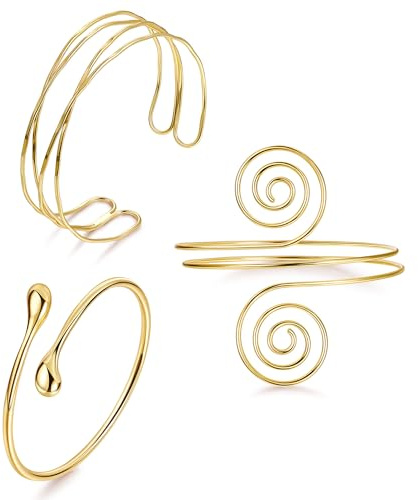 NICEIGHT 3Pcs Arm Cuff for Women Open Upper Arm Cuff Bangle Armlet Gold Silver Adjustable Armband Arm Bracelet Set Gold Style1