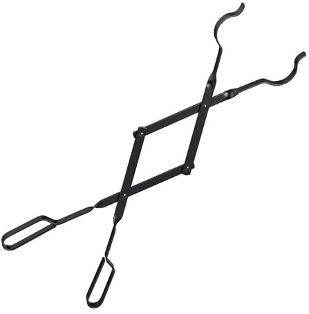 Relaxdays Pinzas para Chimenea, Tenazas Leña, 66,5 cm de Largo, para Madera y Briquetas, Horno, Estufa y Hoguera, Negro, Acero