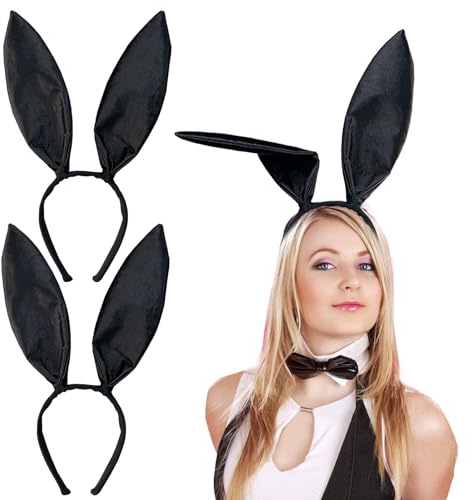 UILYNIU 2 Piezas Diadema de Orejas de Conejo Negra, Diademas de Conejo para Adultos, Disfraces Animales para Pascua Halloween Fiestas Temáticas Cosplay Carnaval Lema Fiesta