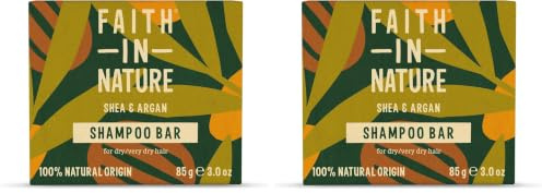 Faith In Nature Natural Shea and Argan Shampoo Bar, Nourishing, Vegan and Cruelty Free, No SLS or Parabens, For Dry to Very Dry Hair, 85 g (Pack of 2)
