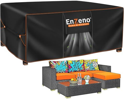 Enzeno Funda Mesa Exterior Impermeable,Funda Muebles Exterior Impermeable 220x220x90cm,Cubierta Conjunto Jardin Aplicable a Mesa y Sillas,Anti Viento, Anti UV