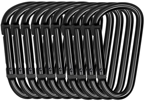 Karabiner Schwarz, Karabinerhaken Schwarz, 10 Stück Aluminium Karabiner Groß, Für Outdoor-Aktivitäten, Wandern Und Camping, 7,5 x 4 cm