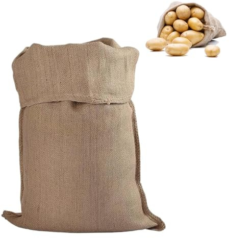 Confezione da 1 grande sacco di iuta per patate, 60 x 40 cm, sacchetti di iuta grandi, riutilizzabili per patate, verdure, chicchi di caffè e sabbia, giallo